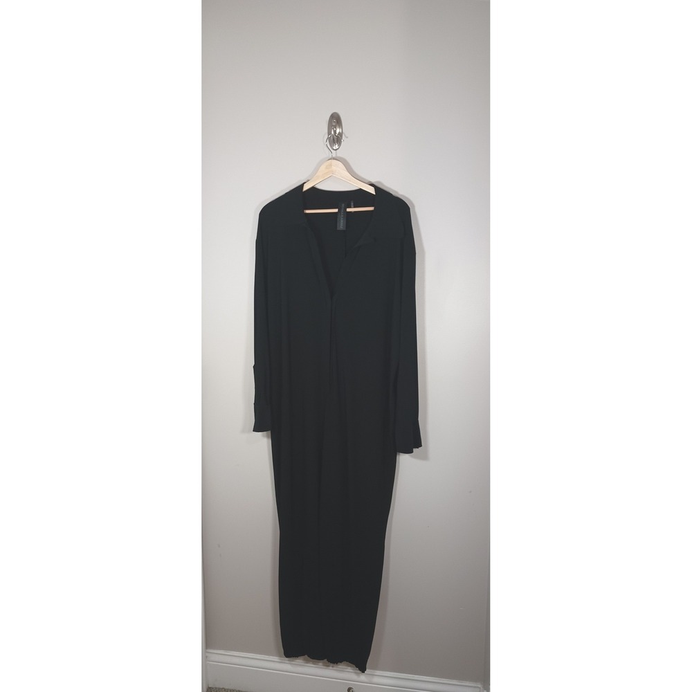 Norma Kamali Black Long Sleeve Jumpsuit Minimalist Stretch Wide Leg Size XL